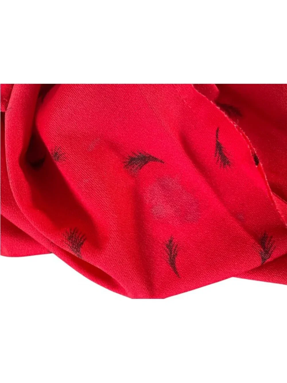 Vintage 80s Red Peplum Midi Dress | Black Leaf Print | Puff Shoulders | S Retro - Picture 12 of 13